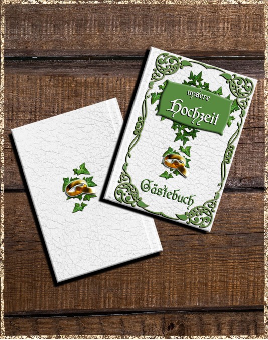 Gästebuch Hochzeit - Lederoptik weiß Irish green